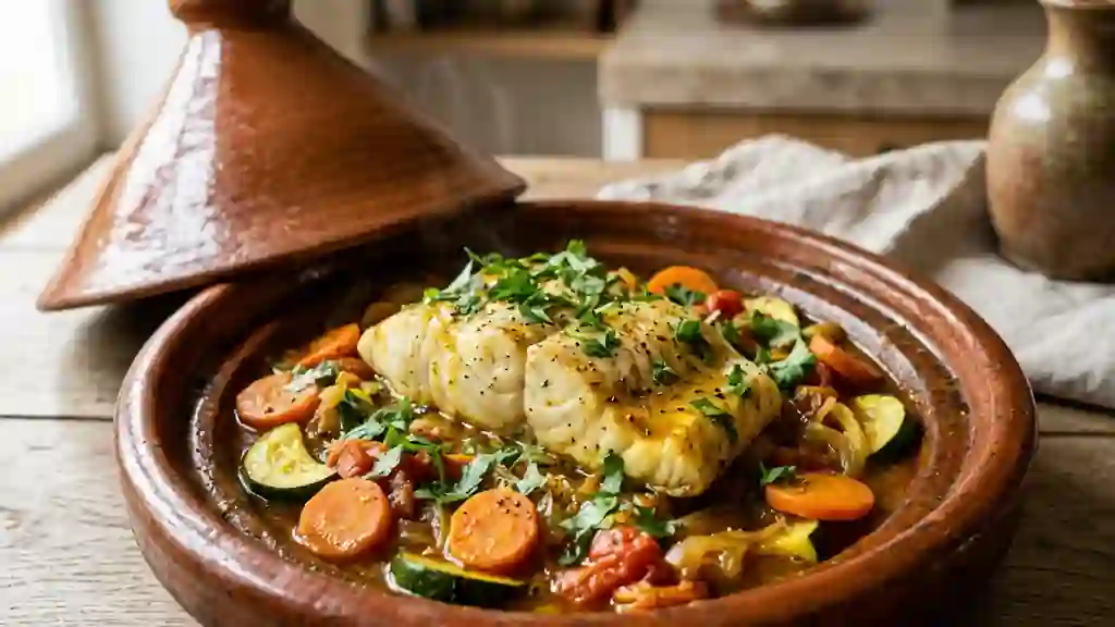Tajine de poisson fondant aux épices douces - Photo de présentation
