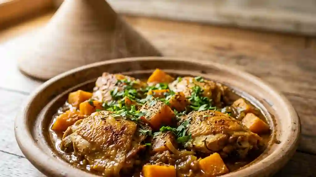 Tajine de poulet fondant au potiron épicé - Photo de présentation