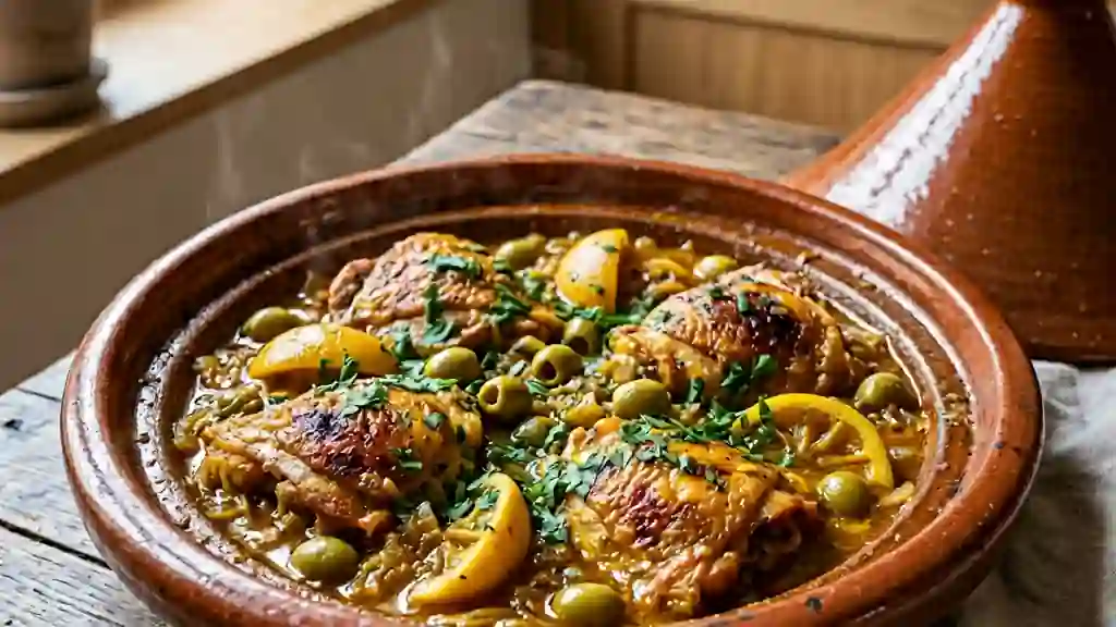 Tajine de poulet m'chermel aux citrons confits - Photo de présentation