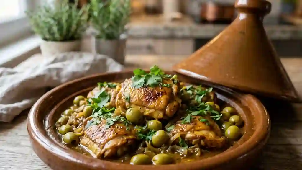 Tajine de poulet fondant au Banyuls et olives - Photo de présentation