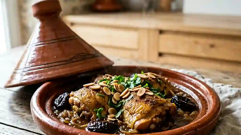 Tajine de poulet fondant aux pruneaux et miel - Photo de présentation
