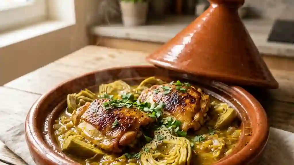 Tajine de poulet fondant aux artichauts - Photo de présentation