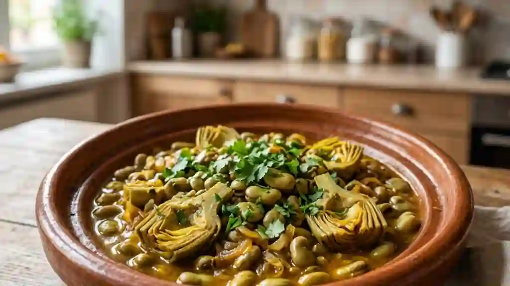 Tajine fondant aux fèves et artichauts - Photo de présentation