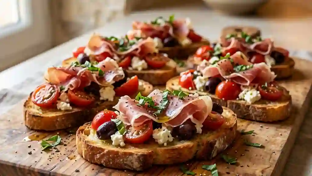 Crostinis Croquants Tomate, Feta et Jambon - Photo de présentation