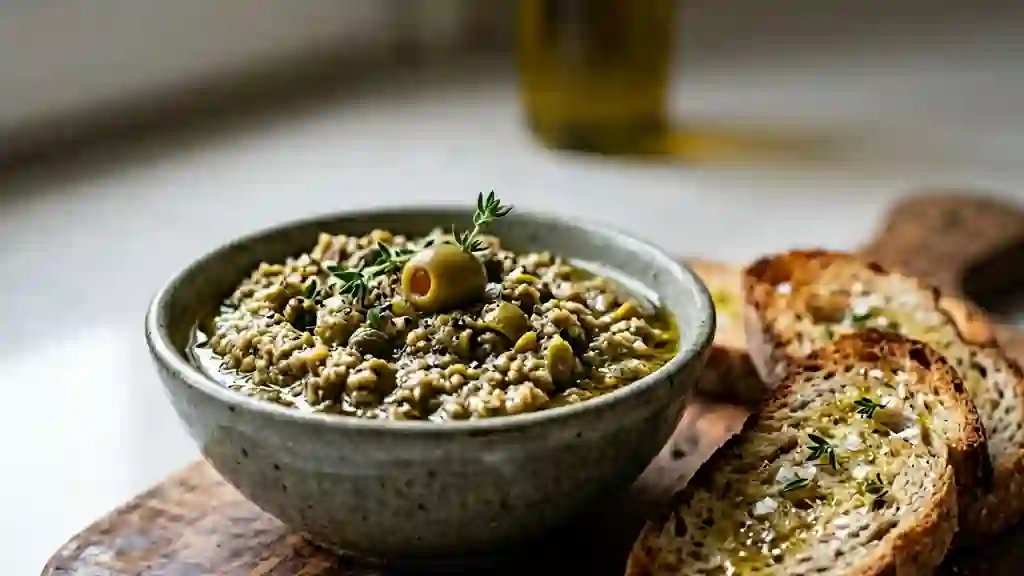 Tapenade d'olives vertes onctueuse et acidulée - Photo de présentation
