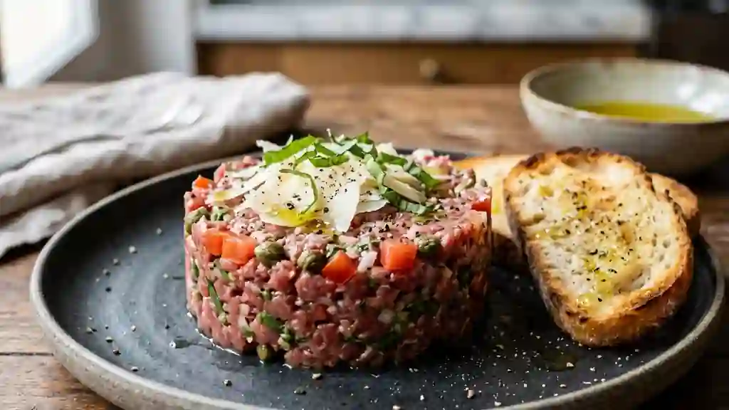 Tartare de bœuf fondant au basilic et parmesan - Photo de présentation
