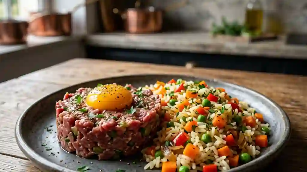 Tartare de bœuf fondant et riz sauté croquant - Photo de présentation