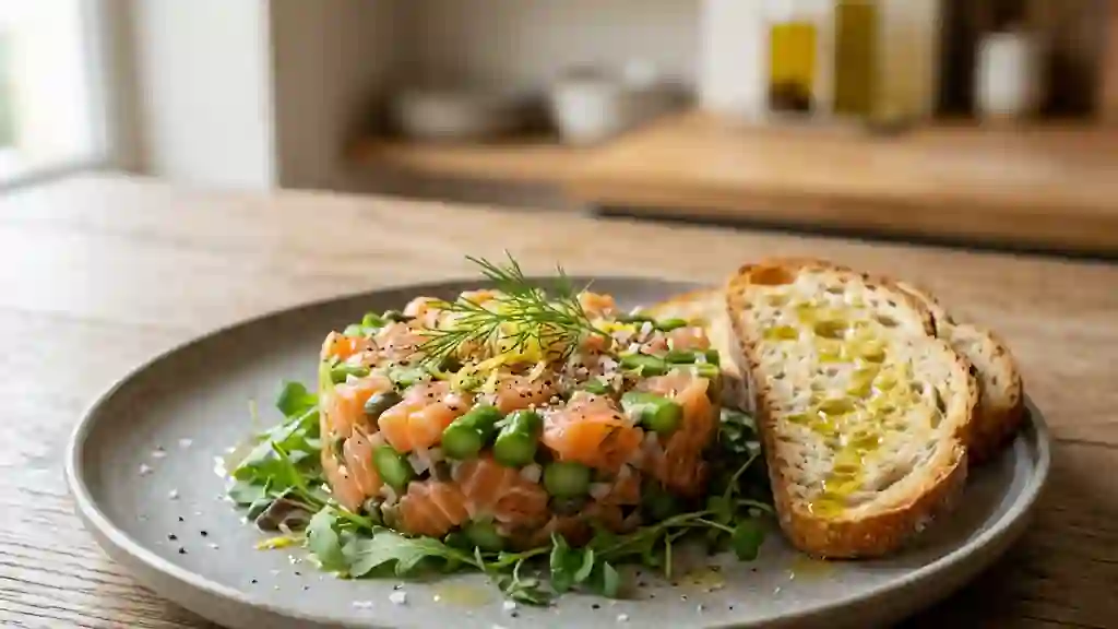 Tartare de saumon fondant aux asperges croquantes - Photo de présentation