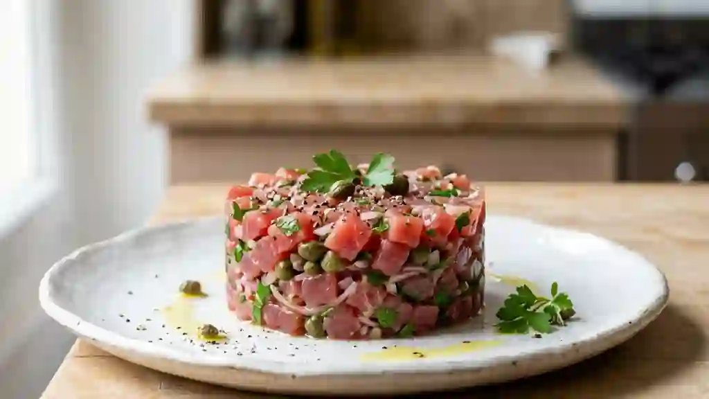 Tartare de thon fondant aux câpres acidulées - Photo de présentation