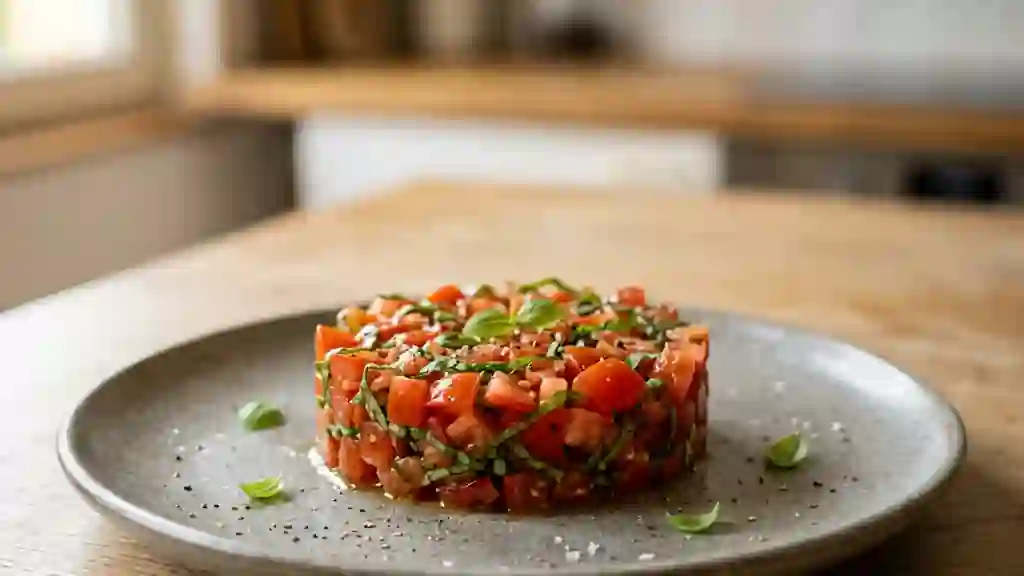Tartare de tomates cerises acidulé et basilic - Photo de présentation