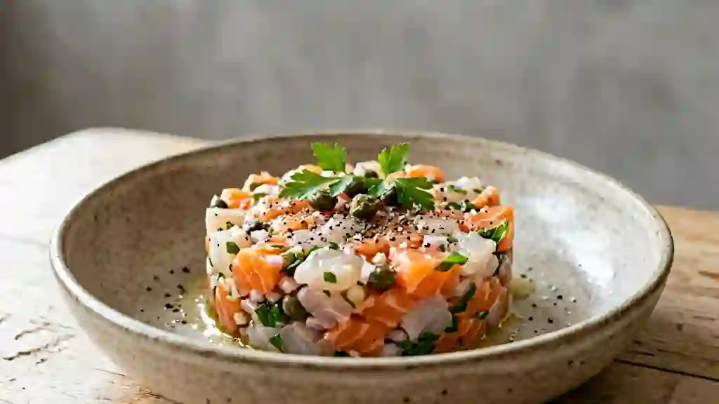 Tartare fondant de saumon et daurade au citron - Photo de présentation