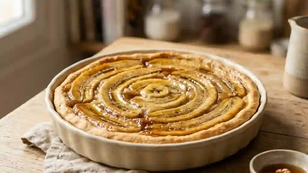 Tarte banane dorée et fondante à la vanille - Photo de présentation