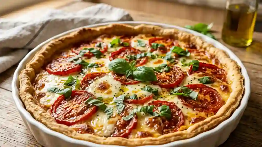 Tarte Fondante Tomate Mozzarella et Basilic - Photo de présentation