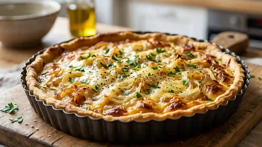 Tarte à l'oignon onctueuse au persil frais - Photo de présentation
