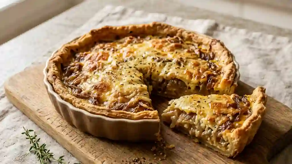 Tarte aux oignons fondants et croûte dorée - Photo de présentation