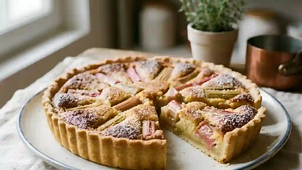 Tarte amandine à la rhubarbe acidulée - Photo de présentation