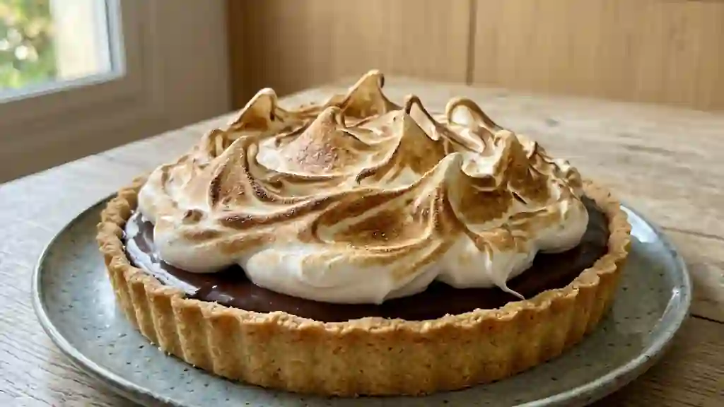 Tarte chocolatée à la meringue fondante - Photo de présentation