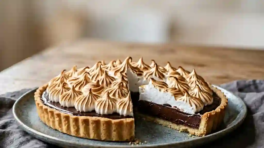Tarte chocolat noir intense et meringue nuage - Photo de présentation