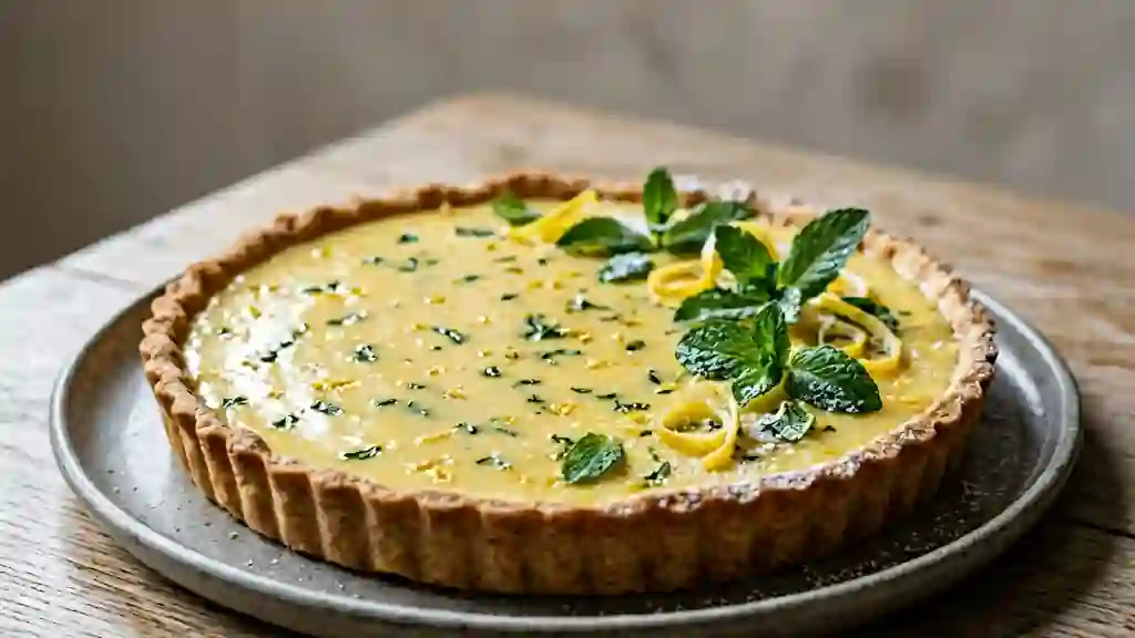Tarte citronnée à la menthe fraîche et fondante - Photo de présentation
