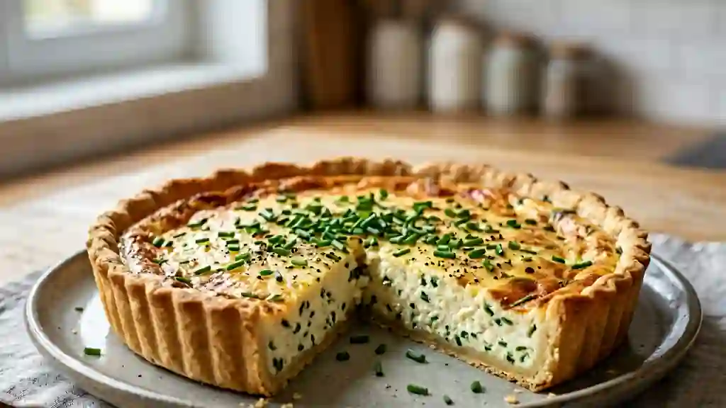 Tarte fondante au fromage blanc et ciboulette - Photo de présentation