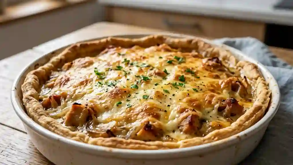 Tarte fondante au poulet et oignons rissolés - Photo de présentation