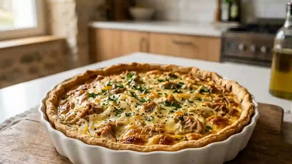 Tarte au thon crémeuse et oignons fondants - Photo de présentation
