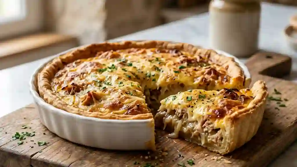 Tarte au thon crémeuse et pâte croustillante - Photo de présentation