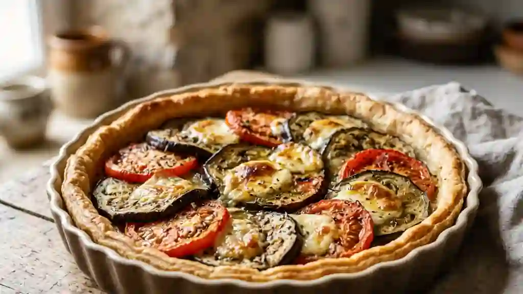 Tarte croustillante aux aubergines et chèvre - Photo de présentation