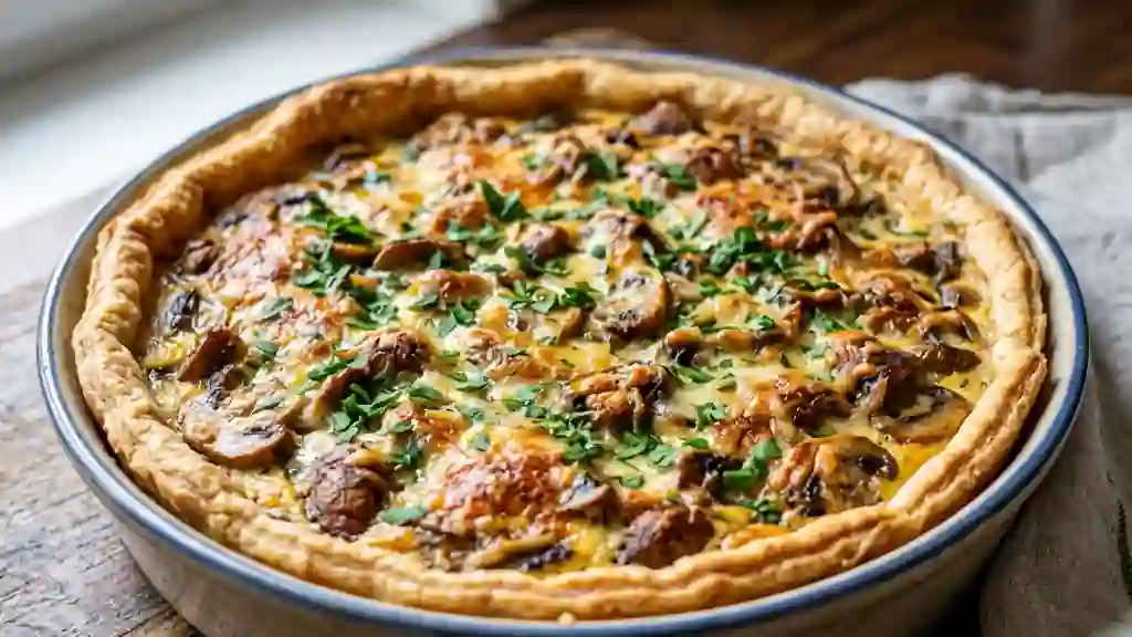 Tarte fondante aux champignons et ail - Photo de présentation