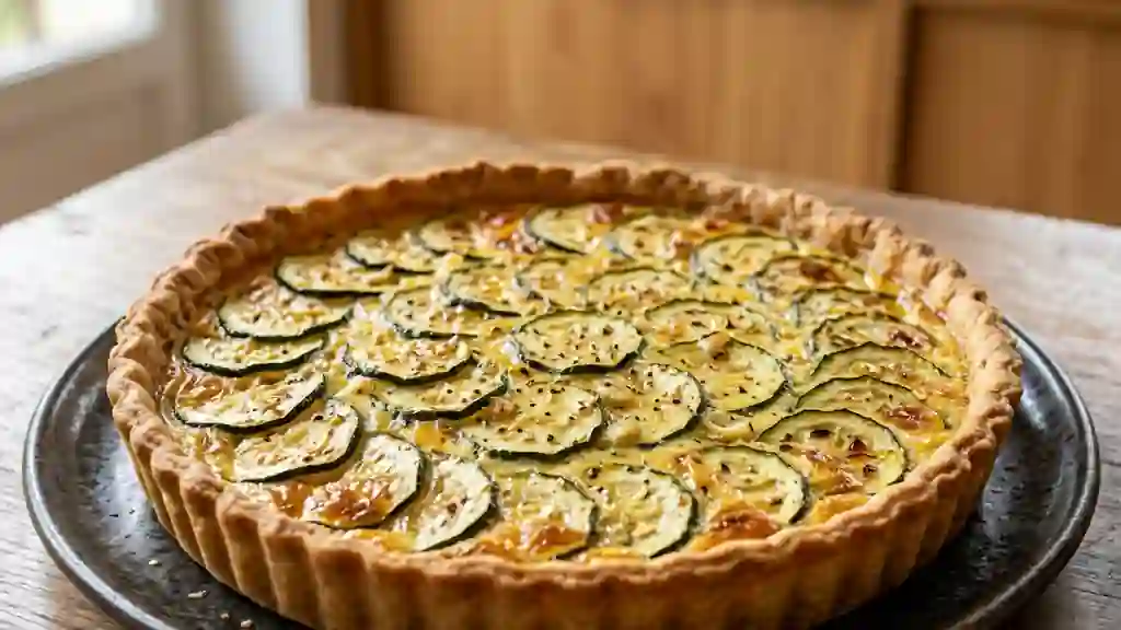 Tarte aux courgettes crémeuse et dorée - Photo de présentation