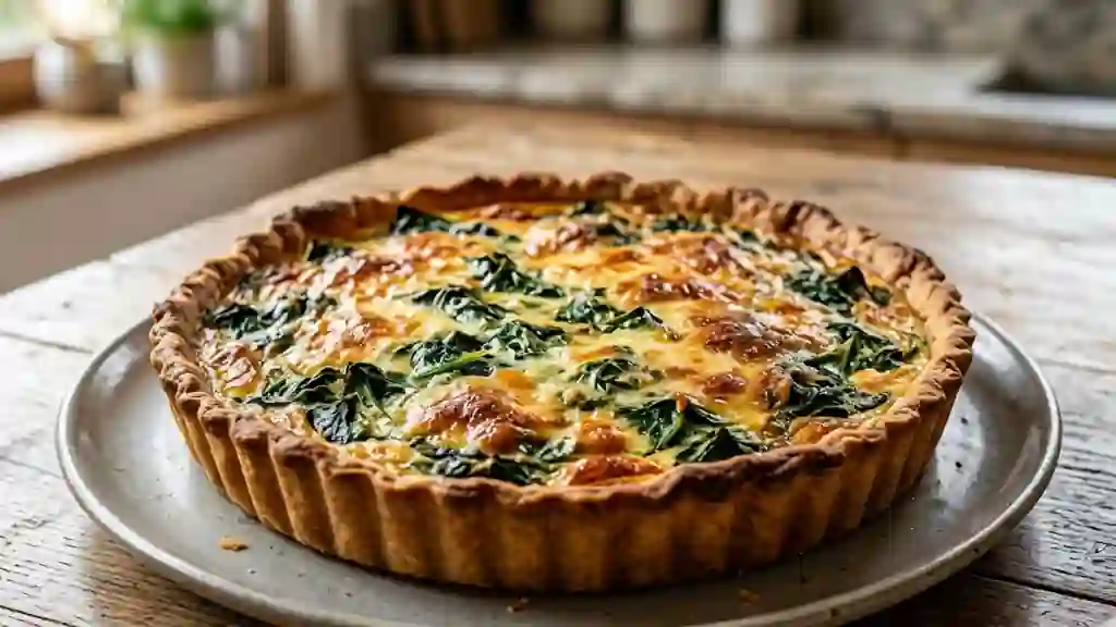 Tarte aux épinards crémeuse et dorée - Photo de présentation