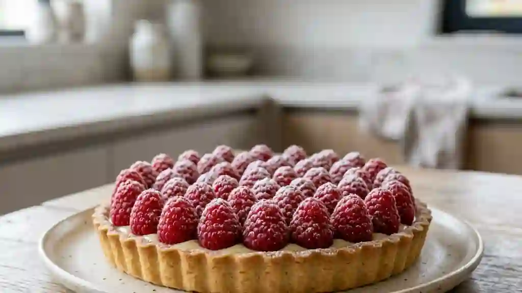 Tarte aux framboises croustillante et fondante - Photo de présentation