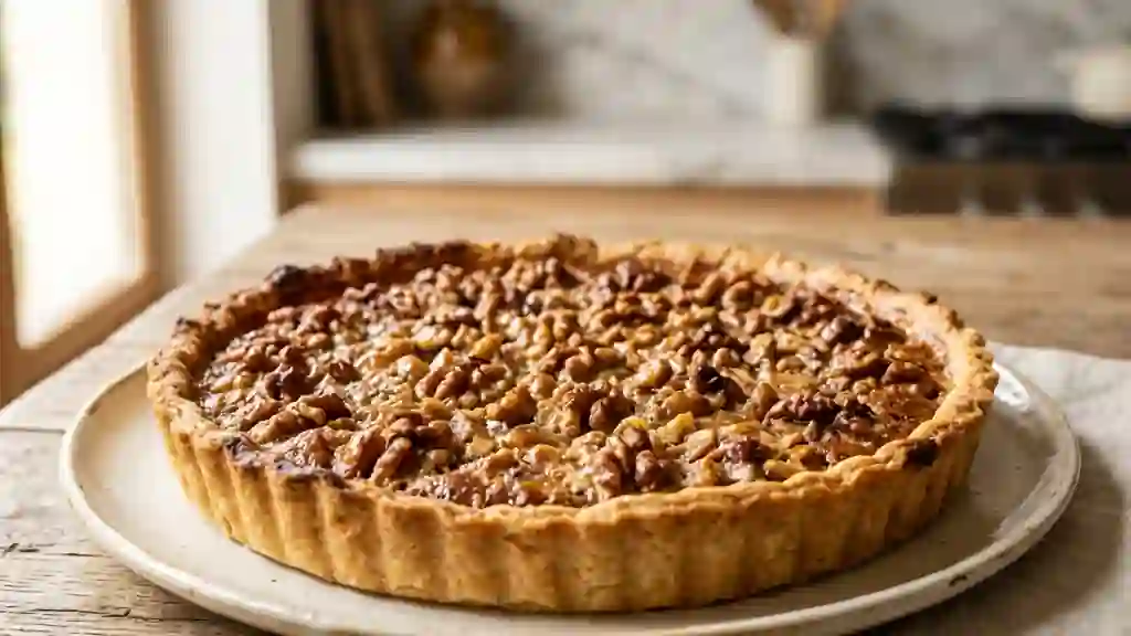 Tarte aux noix croquante et crème onctueuse - Photo de présentation