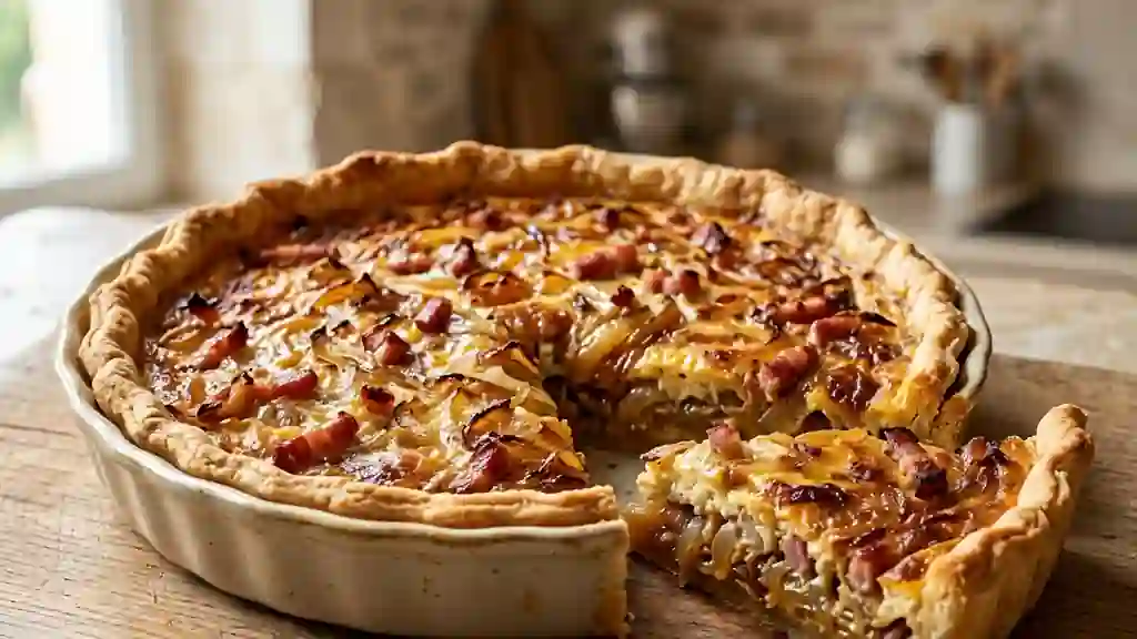 Tarte fondante aux oignons et lardons fumés - Photo de présentation