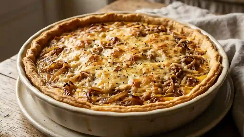 Tarte aux oignons confits et crème épaisse - Photo de présentation