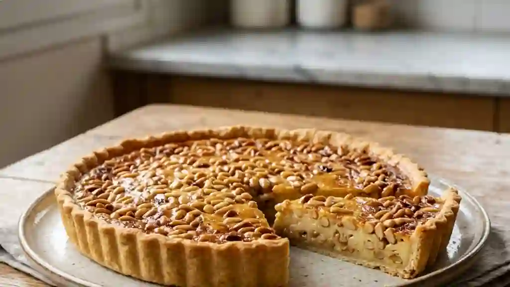 Tarte aux pignons fondante et miel vanillé - Photo de présentation