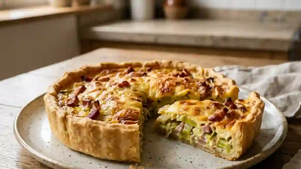 Tarte fondante aux poireaux et lardons fumés - Photo de présentation