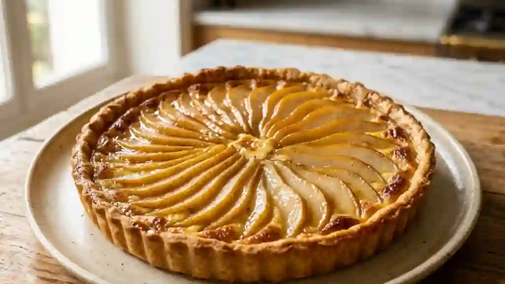Tarte aux poires fondantes et caramel blond - Photo de présentation