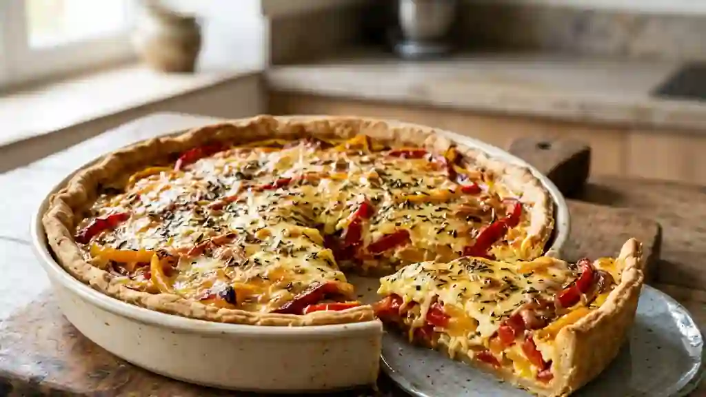 Tarte fondante aux poivrons grillés et herbes - Photo de présentation
