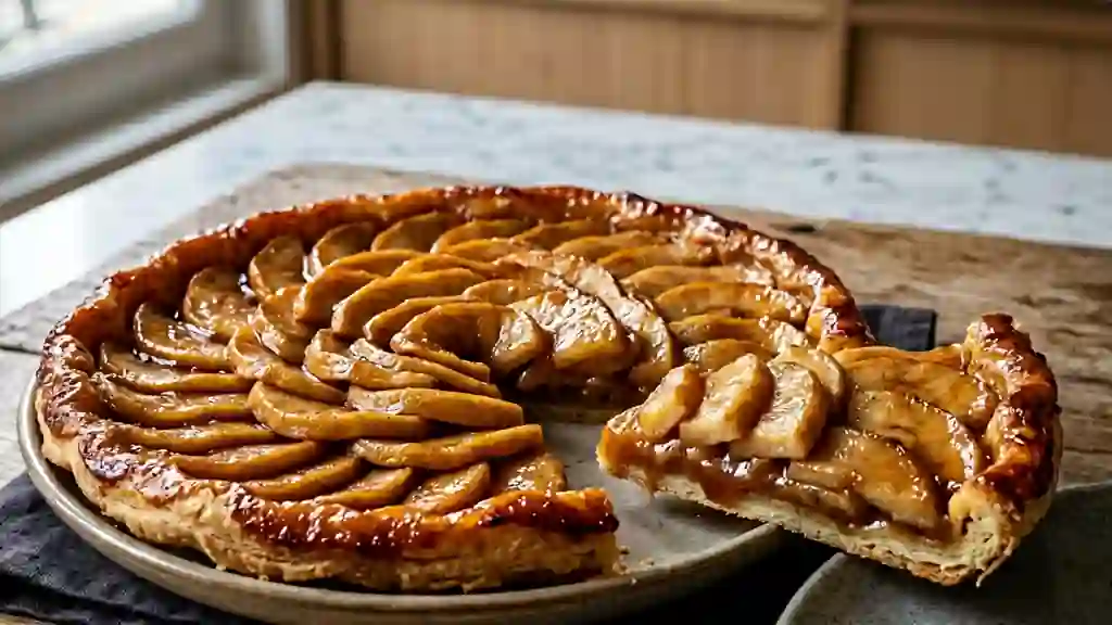 Tarte aux pommes fondante et caramel épicé - Photo de présentation