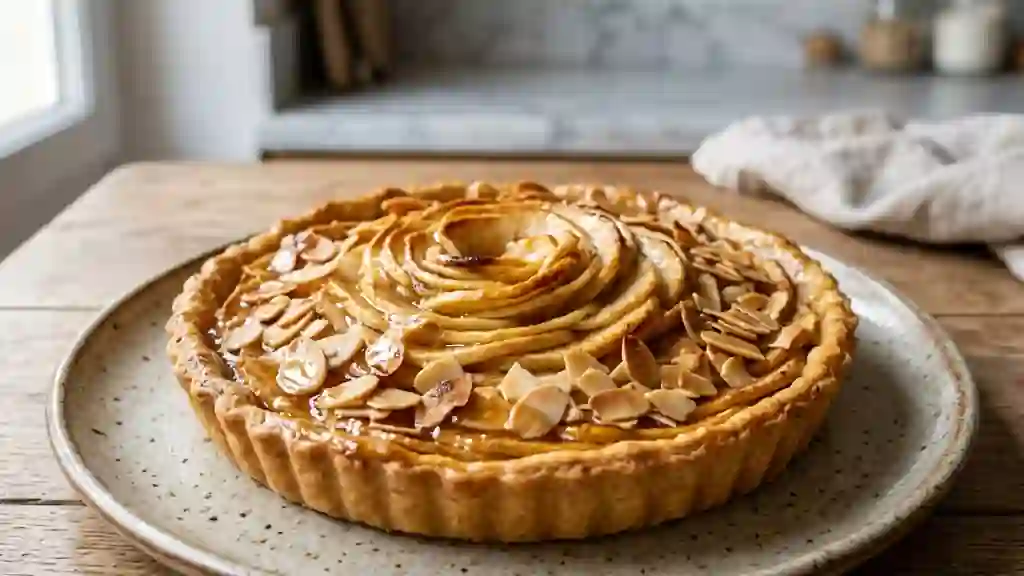 Tarte fondante aux pommes, miel et amandes - Photo de présentation