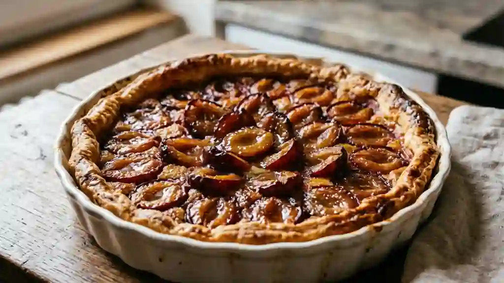 Tarte aux prunes fondantes et miel doré - Photo de présentation
