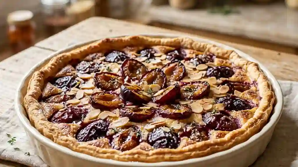 Tarte croustillante aux prunes et sirop de cassis - Photo de présentation
