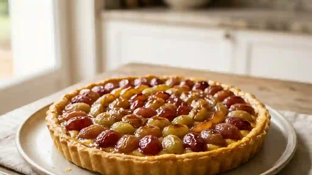 Tarte fondante aux raisins et crème soyeuse - Photo de présentation