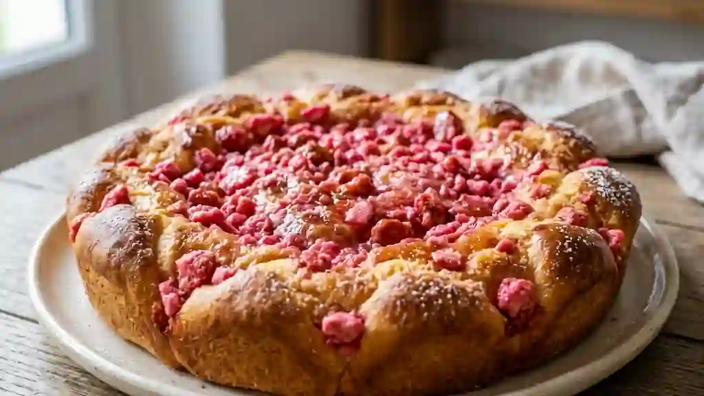 Tarte briochée fondante aux pralines roses - Photo de présentation