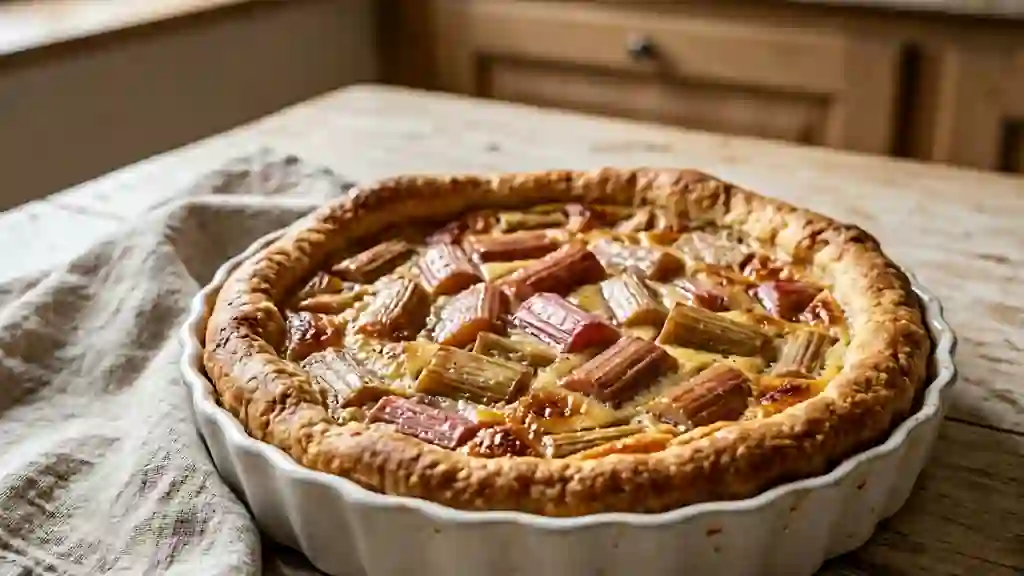 Tarte briochée rhubarbe et crème vanille - Photo de présentation