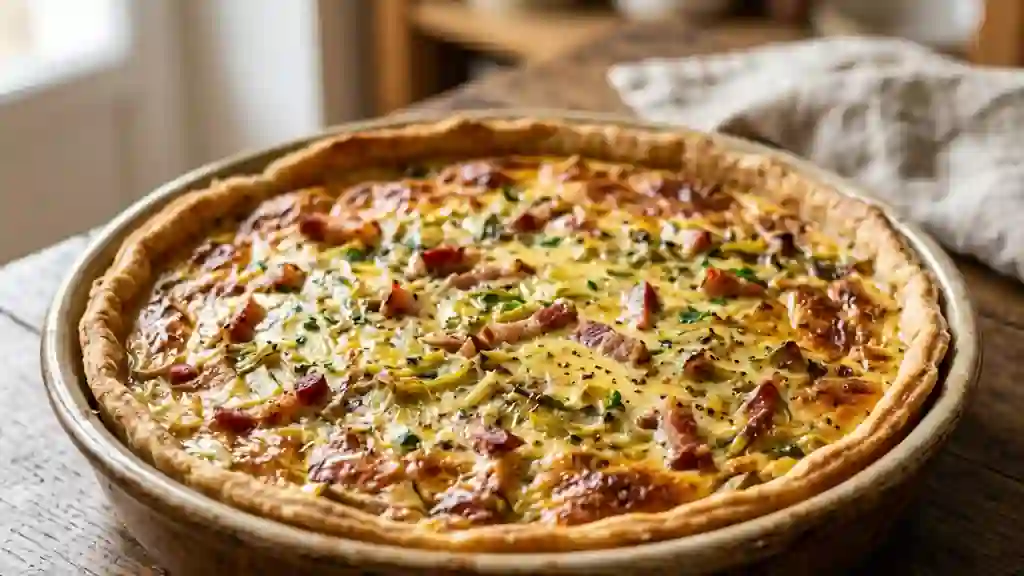 Tarte fondante aux poireaux et lardons fumés - Photo de présentation