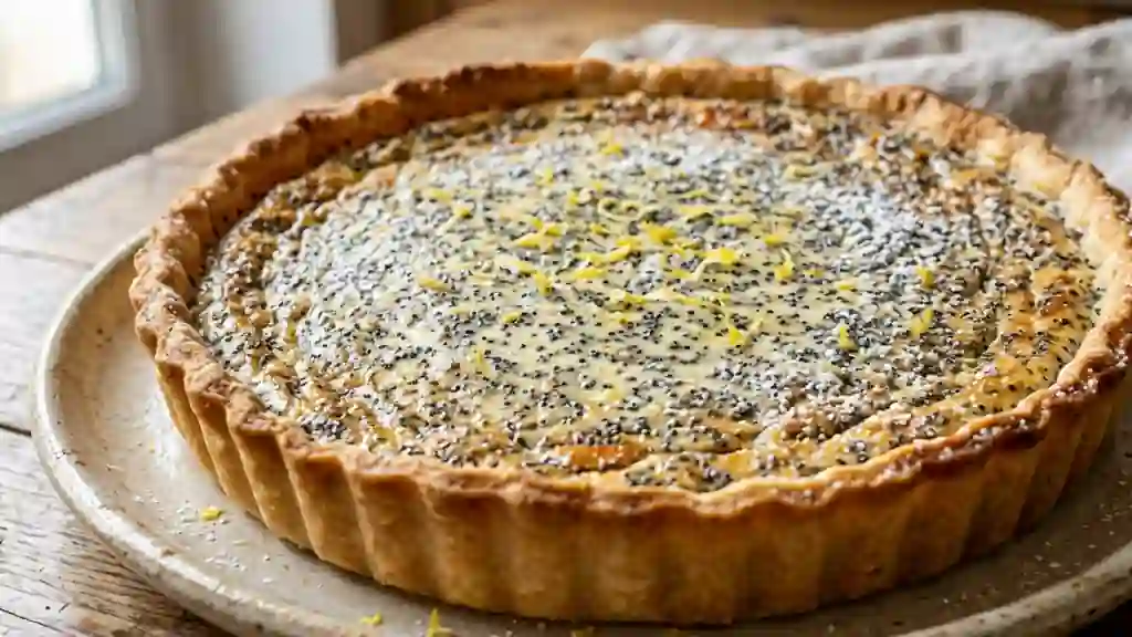 Tarte crémeuse au fromage blanc et pavot bleu - Photo de présentation