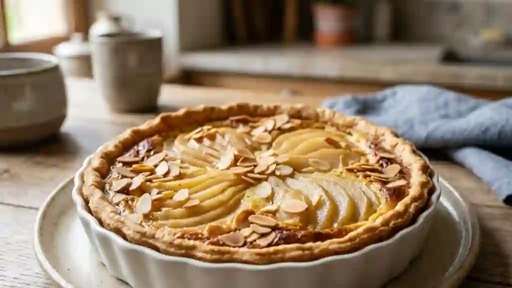 Tarte fondante poires et crème vanillée - Photo de présentation