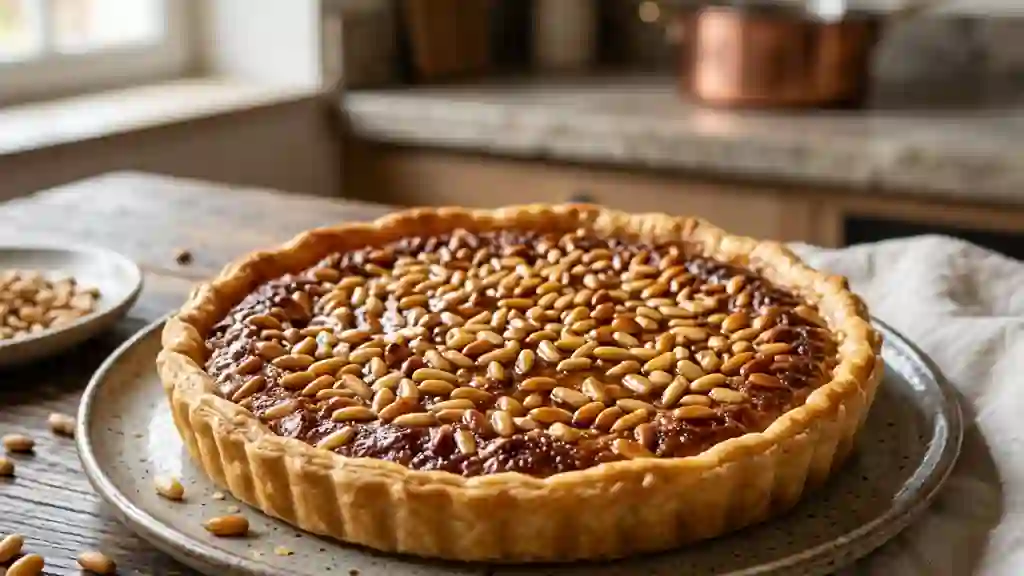 Tarte croquante aux pignons et miel doré - Photo de présentation